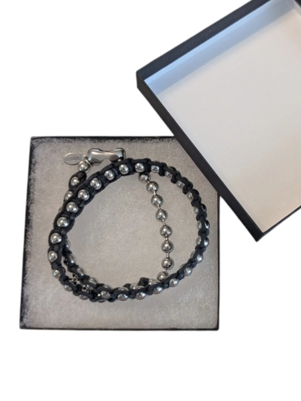 90s Grunge Panama Jack Sliver Beaded Black Leather Choker Necklace Bracelet - Picture 8 of 8
